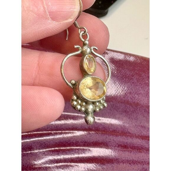 Vintage Yellow CITRINE Dangle / Drop Earrings in 925 Sterling Silver - Picture 5 of 10